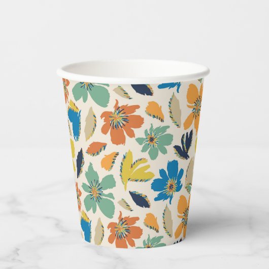Abstract Hand-Drawn Boho Floral Pattern Pappbecher (Vorderseite)