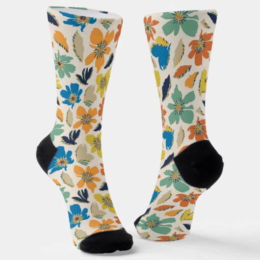 Abstract Hand-Drawn Boho Floral Pattern Socken (Gewinkelt)