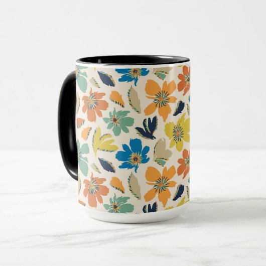 Abstract Hand-Drawn Boho Floral Pattern Tasse (Vorderseite Links)