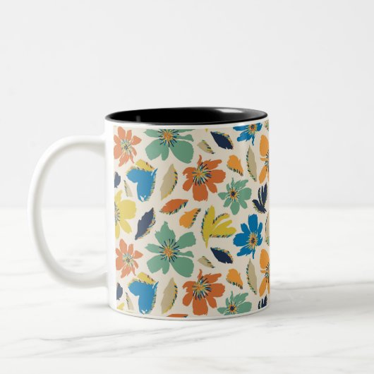 Abstract Hand-Drawn Boho Floral Pattern Zweifarbige Tasse (Links)