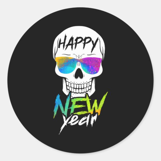 Abstract Happy New Skull Year  Runder Aufkleber (Vorderseite)