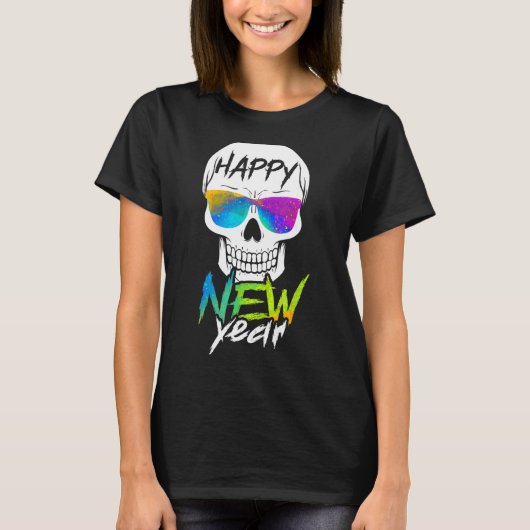 Abstract Happy New Skull Year T-Shirt (Vorderseite)