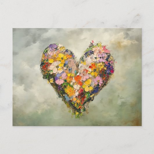 Abstract Heart Flowers Impressionist Postcard Postkarte (Vorderseite)