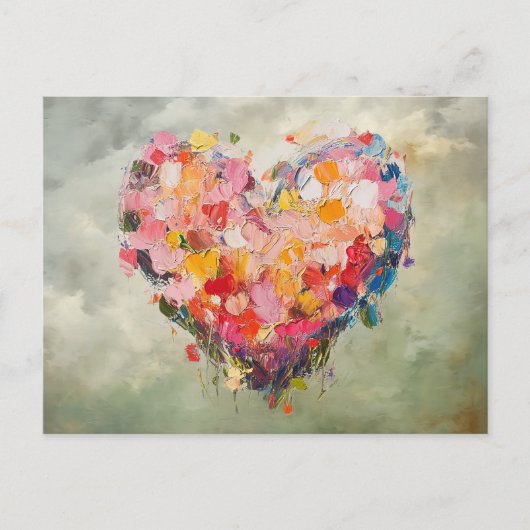Abstract Heart Flowers Impressionist Postcard Postkarte (Vorderseite)