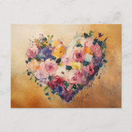 Abstract Heart Flowers Impressionist Postcard Postkarte