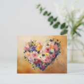 Abstract Heart Flowers Impressionist Postcard Postkarte (Stehend Vorderseite)