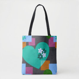 Abstract Heart & Geometric Floral Tote Bag Tasche
