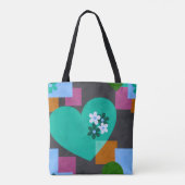 Abstract Heart & Geometric Floral Tote Bag Tasche (Rückseite)