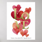 Abstract Hearts and Gold LOVE Typography Art Poster (Vorne)