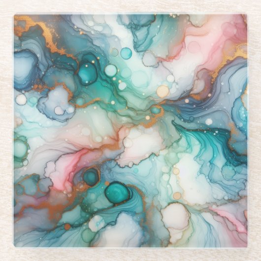 Abstract in Pink, Teal, Blue, and Gold Glasuntersetzer (Vorderseite)