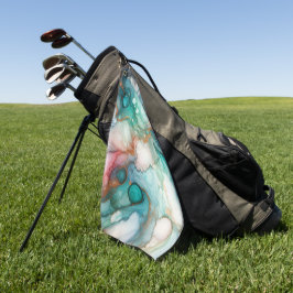 Abstract in Pink, Teal, Blue, and Gold Golfhandtuch