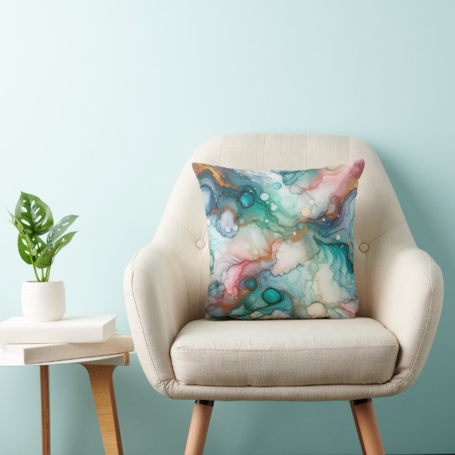 Abstract in Pink, Teal, Blue, and Gold Kissen (Stuhl )