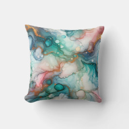 Abstract in Pink, Teal, Blue, and Gold Kissen