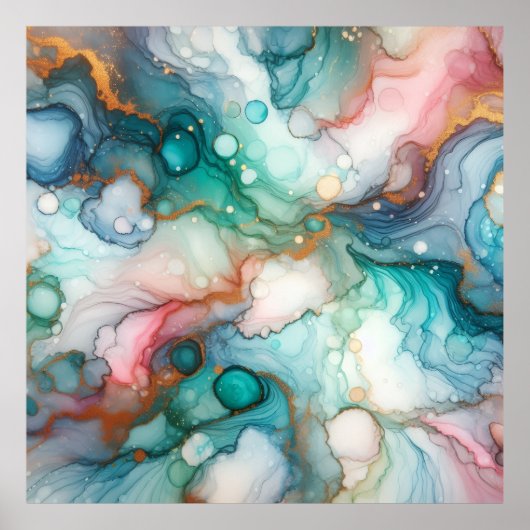 Abstract in Pink, Teal, Blue, and Gold Poster (Vorne)