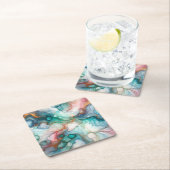 Abstract in Pink, Teal, Blue, and Gold Rechteckiger Pappuntersetzer (Vor Ort)