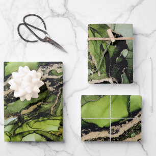 Abstract Jade Green Black Gold Alcohol Ink Geschenkpapier Set