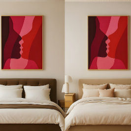 Abstract Kissing Silhouettes in Red & Magenta Poster