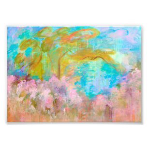 Abstract Landscape Art Tree Pink Aqua Flowers Fotodruck