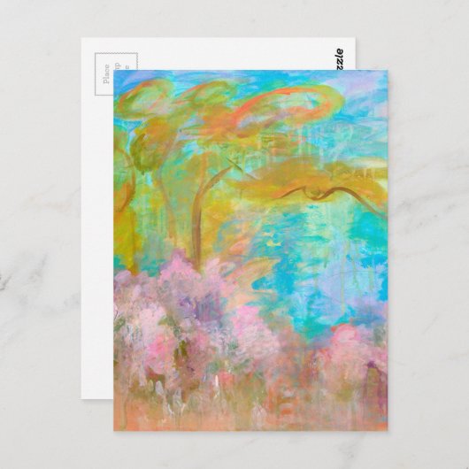 Abstract Landscape Art Tree Pink Aqua Flowers Postkarte (Vorne/Hinten)
