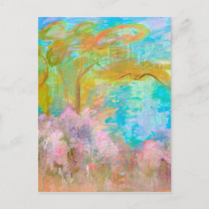 Abstract Landscape Art Tree Pink Aqua Flowers Postkarte