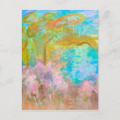 Abstract Landscape Art Tree Pink Aqua Flowers Postkarte (Vorderseite)