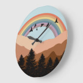 Abstract Landscape Forest Rainbow & Birds Nursery Große Wanduhr (Winkel)