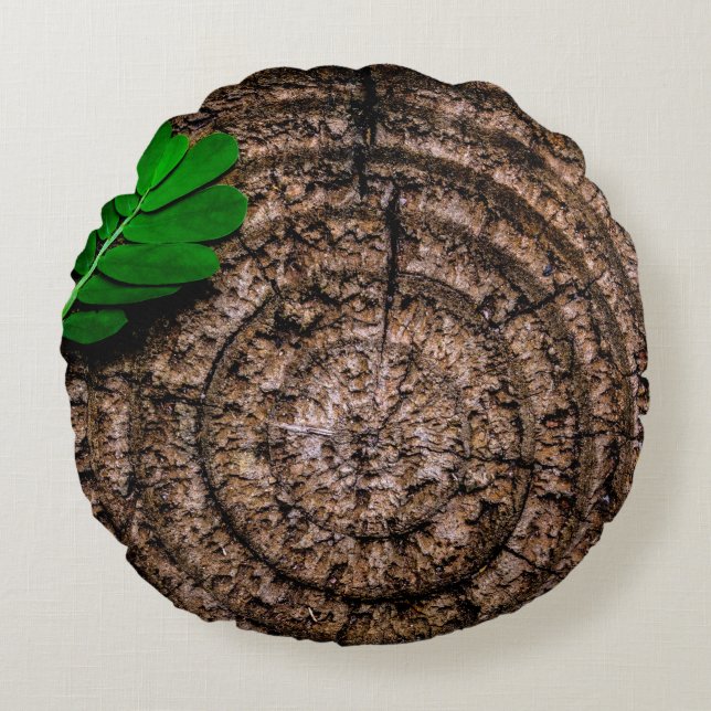 Abstract leaf tree stump green rundes kissen (Vorderseite)