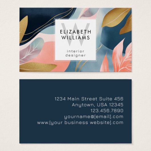 Abstract Leaves Botanicals Monogram Business Cards (Vorne & Hinten)
