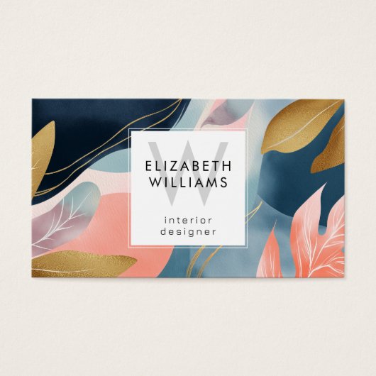 Abstract Leaves Botanicals Monogram Business Cards (Vorderseite)