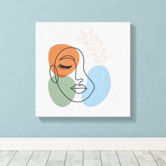 Abstract Line Art Face with Botanical Flair Leinwanddruck (Insitu (Holzboden))