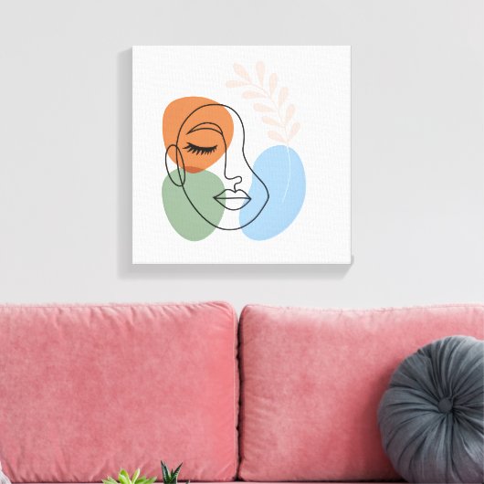 Abstract Line Art Face with Botanical Flair Leinwanddruck (Insitu (Wohnzimmer))