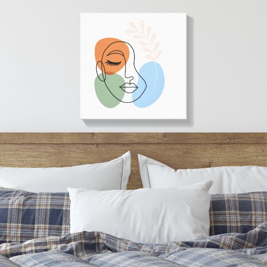 Abstract Line Art Face with Botanical Flair Leinwanddruck (Insitu (Schlafzimmer))
