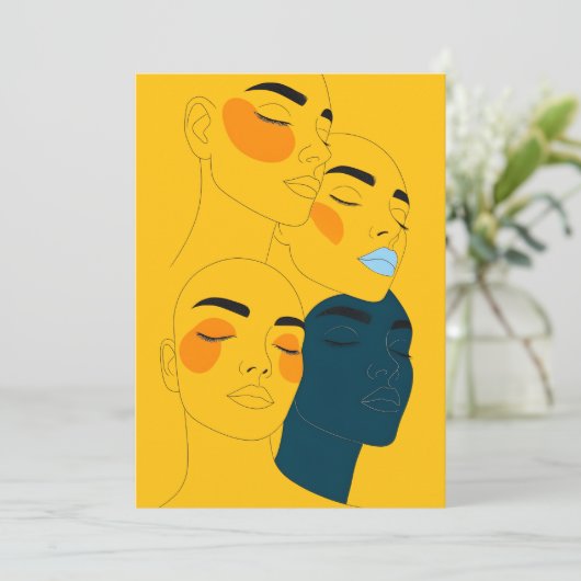 Abstract Line Art Print, Four Overlapping Faces (Stehend Vorderseite)