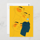 Abstract Line Art Print, Four Overlapping Faces Postkarte (Vorne/Hinten)