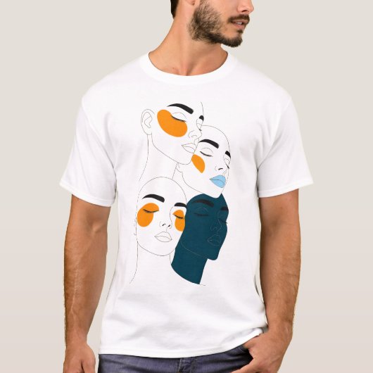 Abstract Line Art Print, Four Overlapping Faces T-Shirt (Vorderseite)