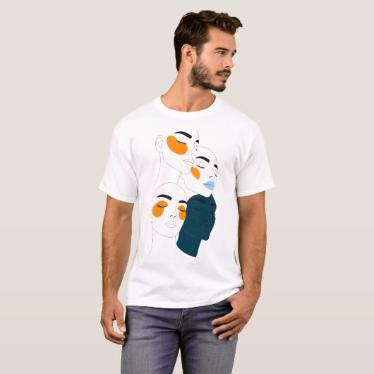 Abstract Line Art Print, Four Overlapping Faces T-Shirt (Vorne ganz)