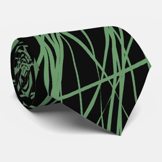 Abstract Lines - Army Green on Black Krawatte (Gerollt)