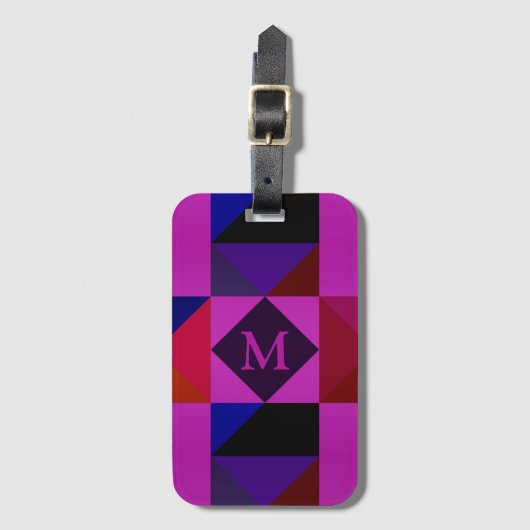 Abstract Magenta Geometric Pattern Monogram Gepäckanhänger (Vorderseite Vertikal)