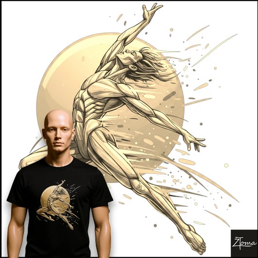 Abstract Male Dancer Neon Leaping Figure T-Shirt