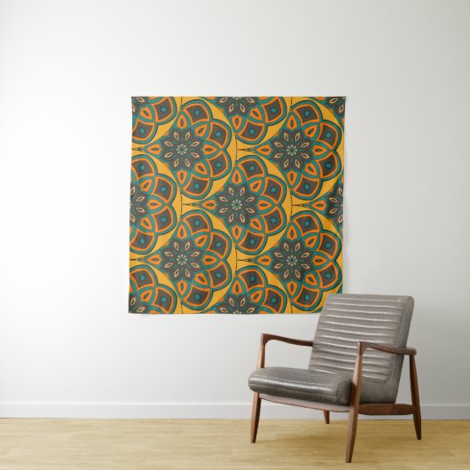 Abstract mandala fish scale seamless pattern. Orna Wandteppich (Beispiel (Horizontal))