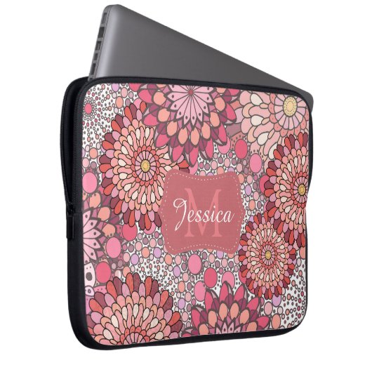 Abstract Mandala Flowers Pattern Pink Personalised Laptopschutzhülle (Vorne Rechts)