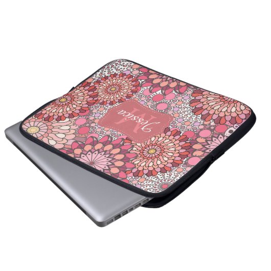 Abstract Mandala Flowers Pattern Pink Personalised Laptopschutzhülle (Vorne Knopf)