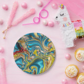 abstract marble swirls yellow teal turquoise blue pappteller (Party)