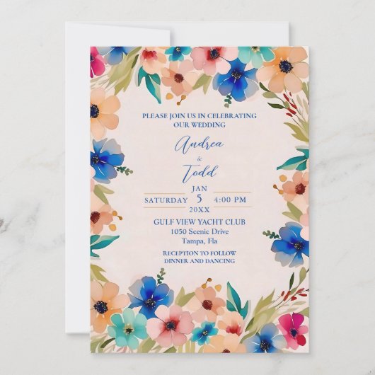 Abstract modern elegant floral watercolor wedding einladung (Vorderseite)
