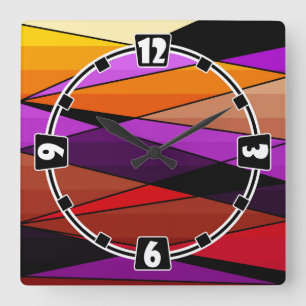 Abstract modern geometric shapes triangles orange quadratische wanduhr