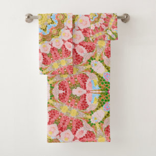 Abstract modern mosaic kaleidoscopic tile pattern badhandtuch set