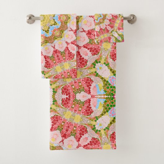 Abstract modern mosaic kaleidoscopic tile pattern badhandtuch set (Insitu)