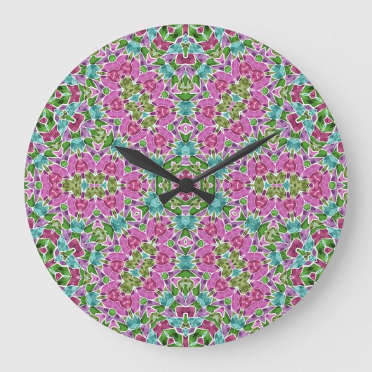Abstract modern mosaic kaleidoscopic tile pattern große wanduhr (Vorderseite)