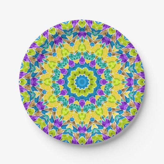 Abstract modern mosaic kaleidoscopic tile pattern pappteller (Vorderseite)