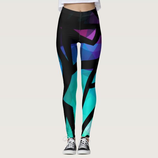 Abstract modern polygonal graffiti geometrical dar leggings (Vorderseite)